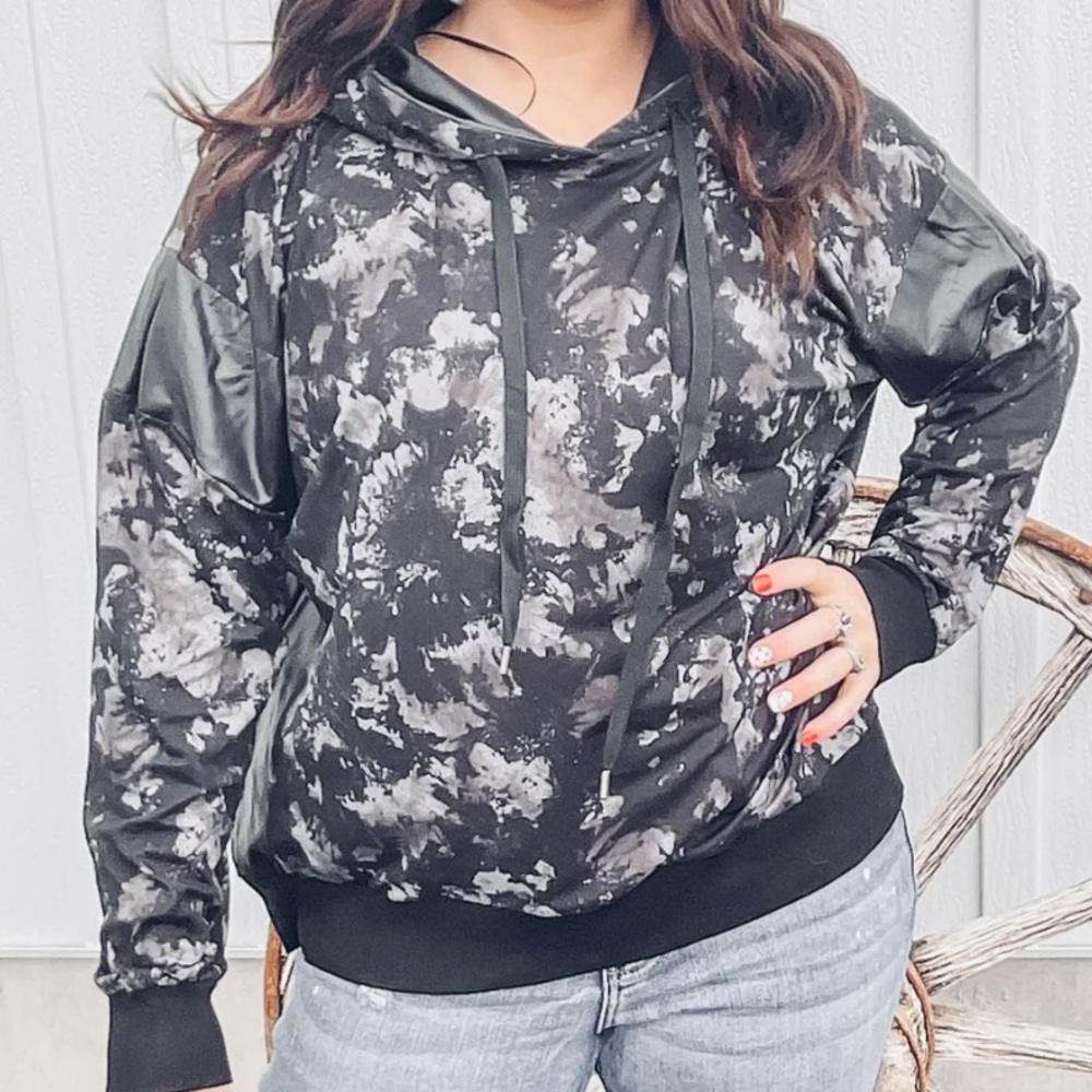 White Birch Black and Gray faux leather tie dyed Patterned Hoodie